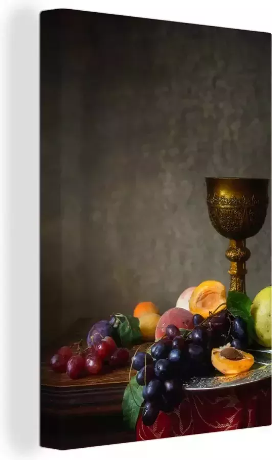 OneMillionCanvasses Canvas Schilderij Rustiek Tafel Fruit Stilleven Beker 80x120 cm Wanddecoratie