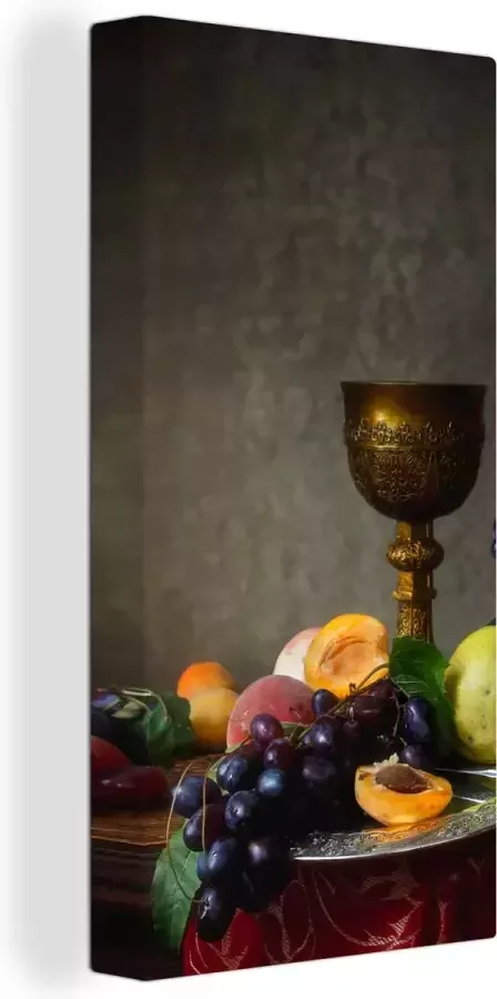 OneMillionCanvasses Canvas Schilderij Rustiek Tafel Fruit Stilleven Beker 80x160 cm Wanddecoratie