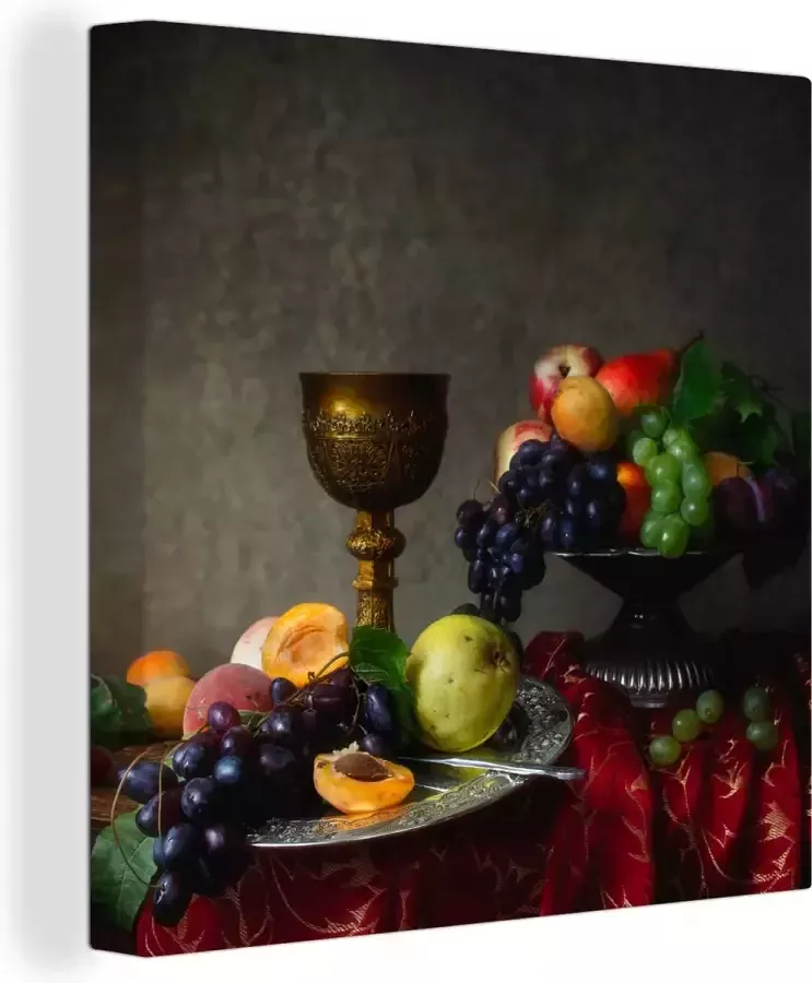 OneMillionCanvasses Canvas Schilderij Rustiek Tafel Fruit Stilleven Beker 90x90 cm Wanddecoratie
