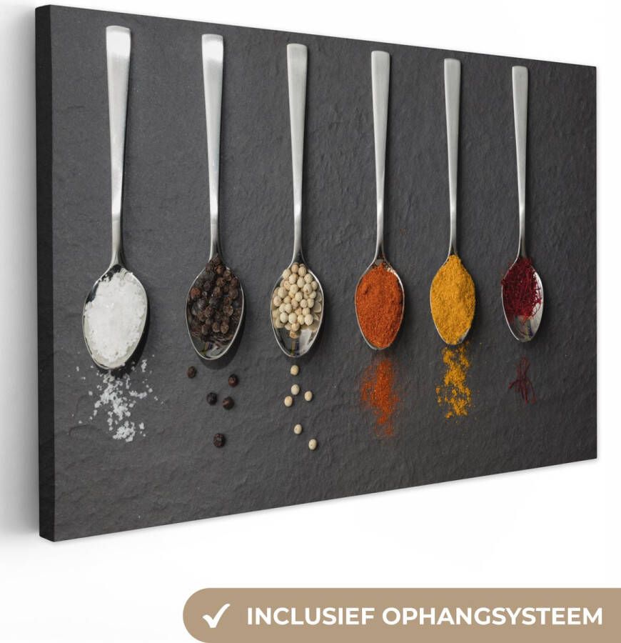 Canvas schilderij 120x80 cm Wanddecoratie Specerijen Lepels Tafel Rustiek Kruiden Muurdecoratie accessoires Keuken decoratie muur Schilderijen op canvas - Foto 2