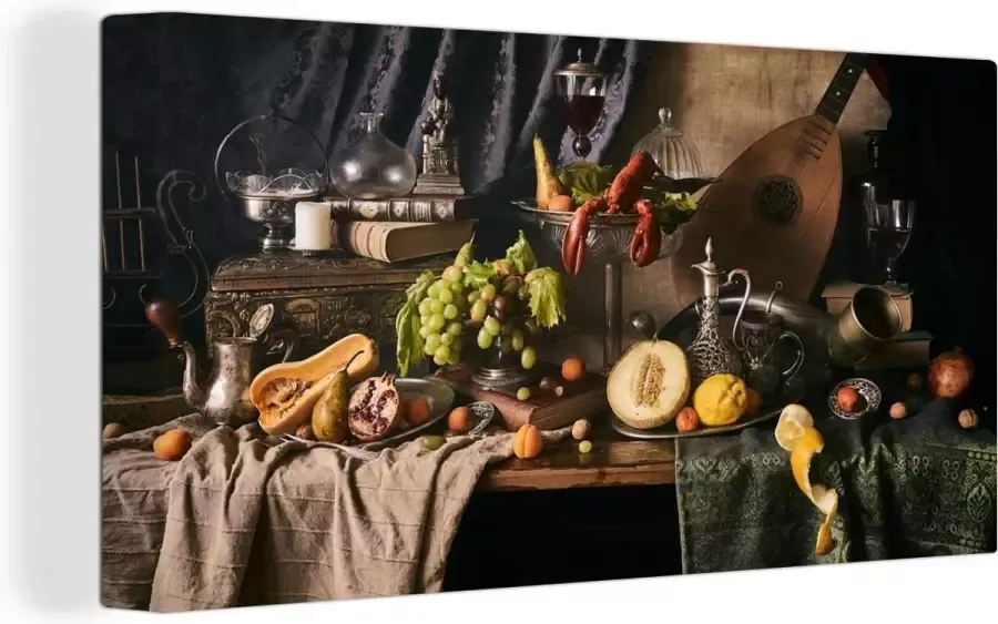 OneMillionCanvasses Canvas Schilderij Stilleven Eten Tafel 80x40 cm Wanddecoratie