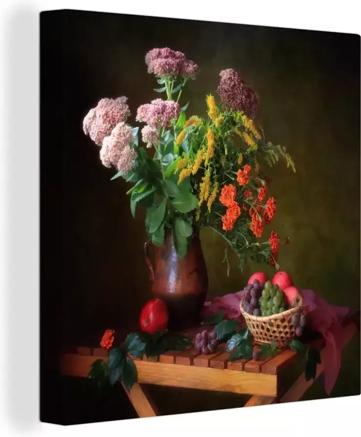 OneMillionCanvasses Canvas Schilderij Stilleven Fruit Bloemen Tafel Kunst 50x50 cm Wanddecoratie