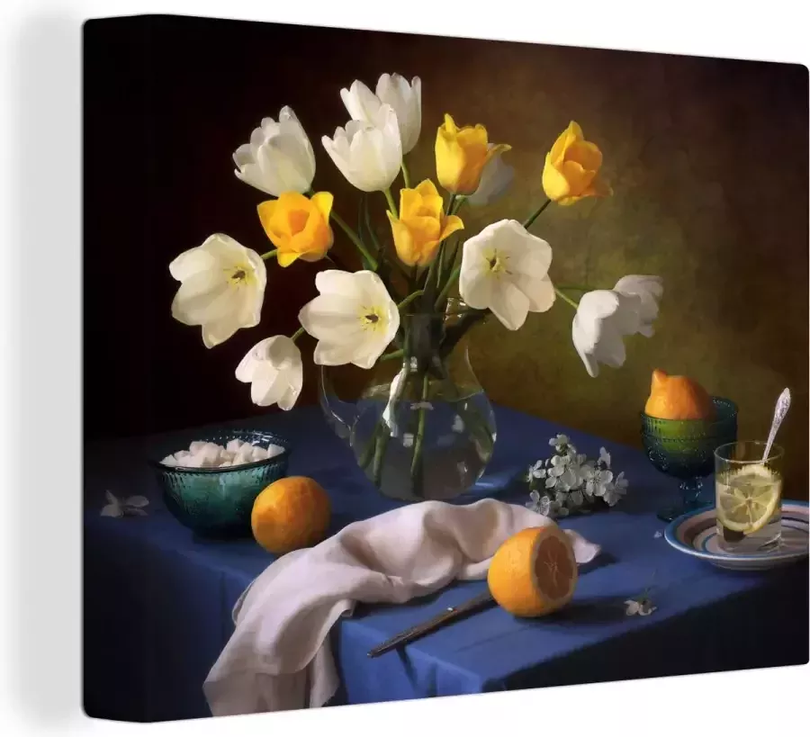 OneMillionCanvasses Canvas Schilderij Stilleven Kleuren Tafel 40x30 cm Wanddecoratie
