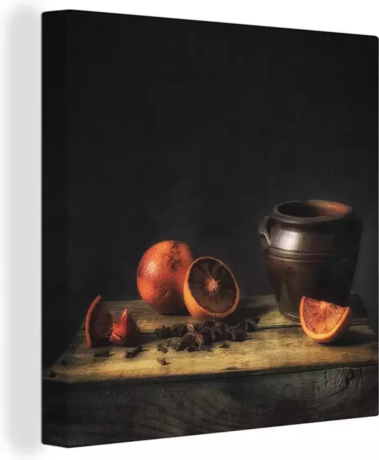 OneMillionCanvasses Canvas Schilderij Stilleven Vaas Tafel Sinaasappel Kunst 90x90 cm Wanddecoratie