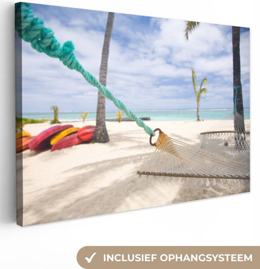 OneMillionCanvasses Canvas Schilderij Strand Boot Hangmat 120x80 cm Wanddecoratie