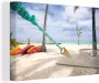 OneMillionCanvasses Canvas Schilderij Strand Boot Hangmat 120x80 cm Wanddecoratie - Thumbnail 1