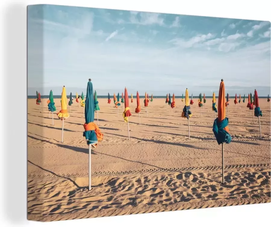 OneMillionCanvasses Canvas Schilderij Strand Frans Parasol 120x80 cm Wanddecoratie