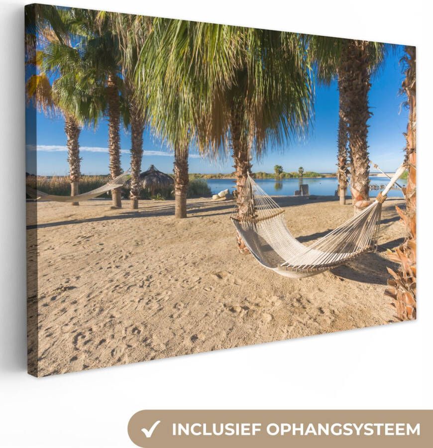 OneMillionCanvasses Canvas Schilderij Strand Hangmat Relax 60x40 cm Wanddecoratie