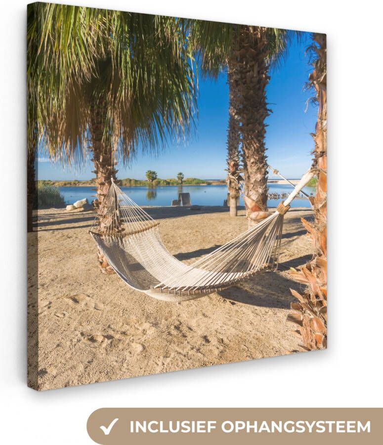 OneMillionCanvasses Canvas Schilderij Strand Hangmat Relax 90x90 cm Wanddecoratie