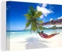 OneMillionCanvasses Canvas Schilderij Strand Hangmat Zee Palmboom 120x80 cm Wanddecoratie - Thumbnail 1