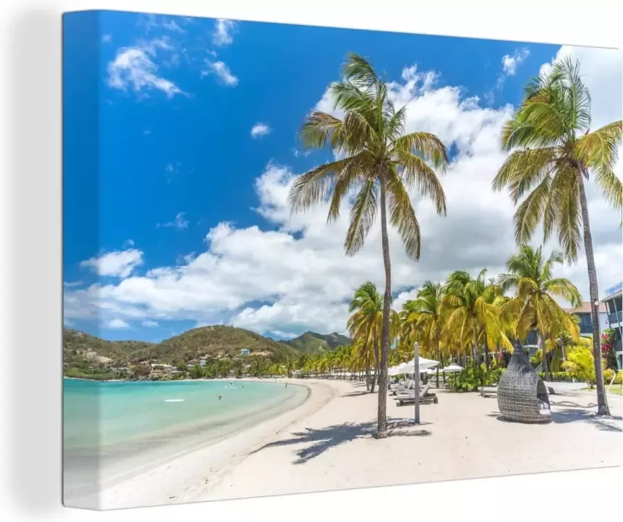 OneMillionCanvasses Canvas Schilderij Strand Ligbed Palmbomen 120x80 cm Wanddecoratie