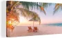 OneMillionCanvasses Canvas Schilderij Strand Palmbomen Parasol 40x20 cm Wanddecoratie - Thumbnail 1