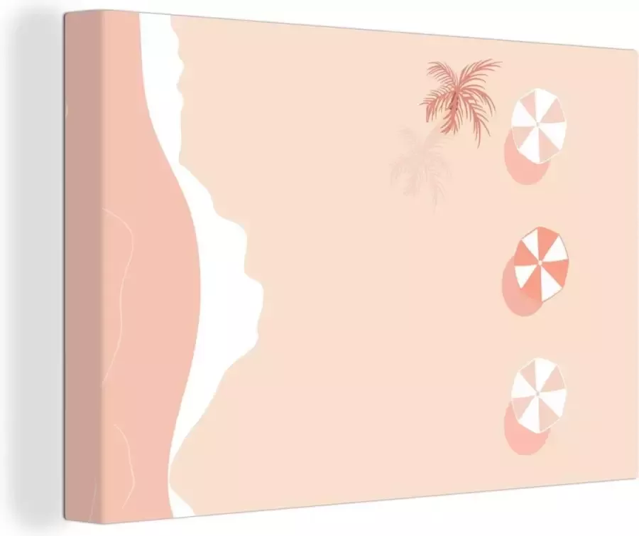 OneMillionCanvasses Canvas Schilderij Strand Palmboom Parasols 30x20 cm Wanddecoratie