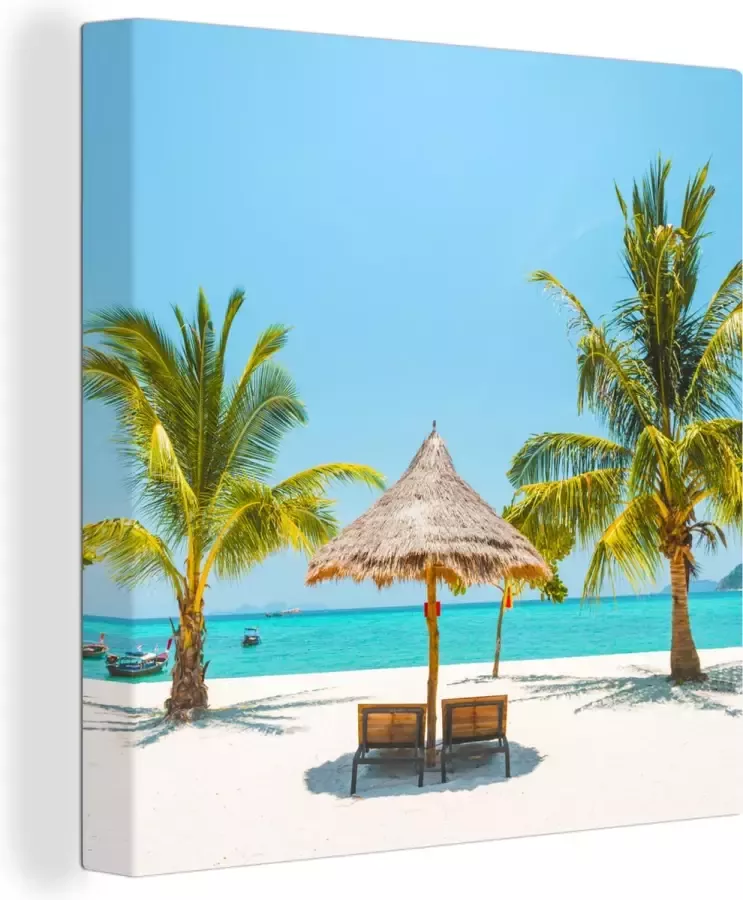 OneMillionCanvasses Canvas Schilderij Strand Parasol Palmboom 20x20 cm Wanddecoratie