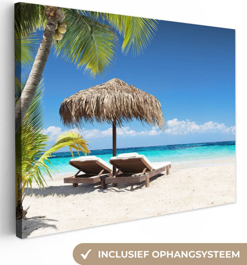 OneMillionCanvasses Canvas schilderij 80x60 cm Wanddecoratie Strand Parasol Zee Muurdecoratie woonkamer Slaapkamer decoratie Kamer accessoires Schilderijen op canvas