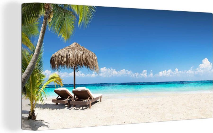 OneMillionCanvasses Canvas schilderij 160x80 cm Wanddecoratie Strand Parasol Zee Muurdecoratie woonkamer Slaapkamer decoratie Kamer accessoires Schilderijen op canvas - Foto 2