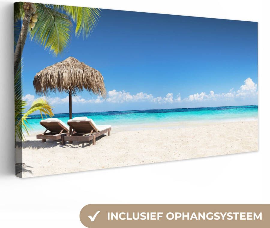 OneMillionCanvasses Canvas Schilderij Strand Parasol Zee 160x80 cm Wanddecoratie