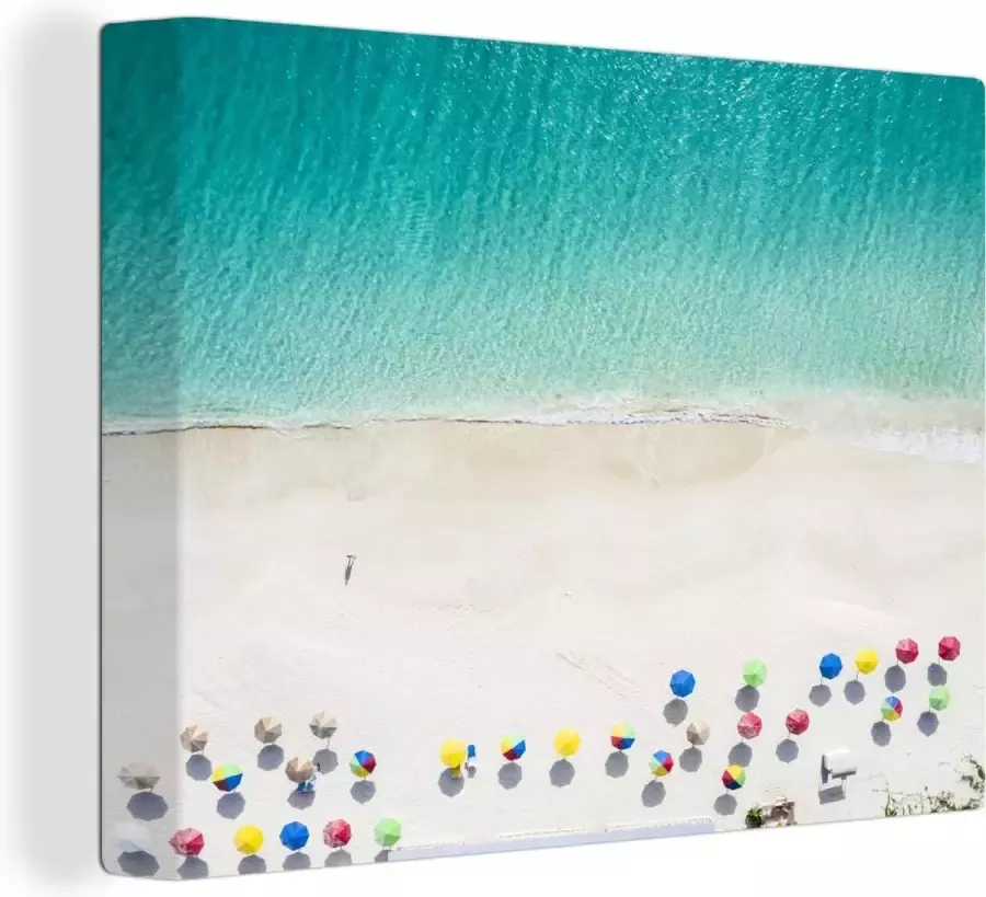 OneMillionCanvasses Canvas Schilderij Strand Parasols Kleuren 120x90 cm Wanddecoratie