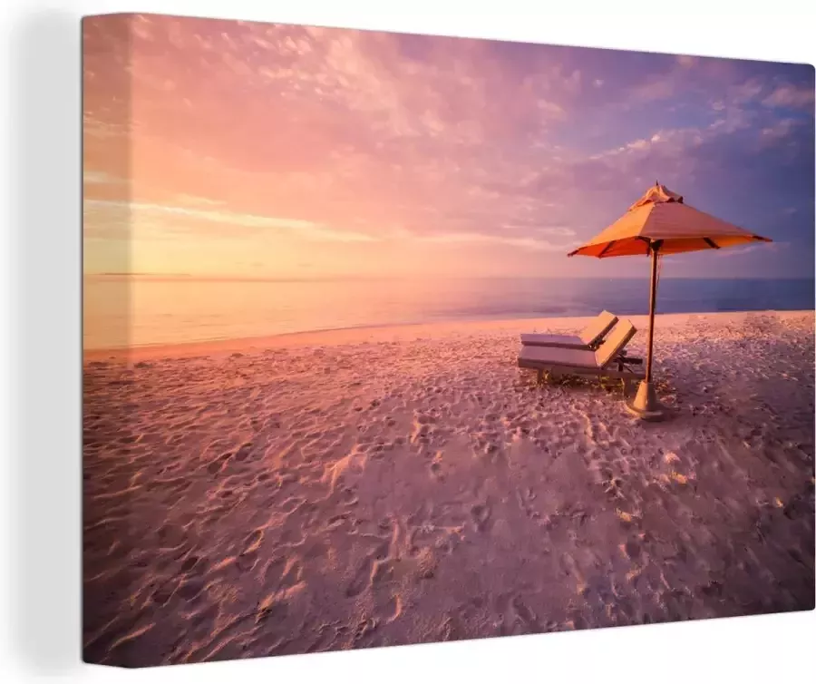OneMillionCanvasses Canvas schilderij 140x90 cm Wanddecoratie Strand Stoel Water Muurdecoratie woonkamer Slaapkamer decoratie Kamer accessoires Schilderijen