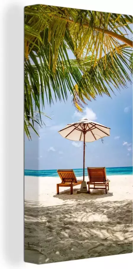OneMillionCanvasses Canvas schilderij 40x80 cm Wanddecoratie Strand Strandstoel Parasol Muurdecoratie woonkamer Slaapkamer decoratie Kamer accessoires Schilderijen op canvas - Foto 2