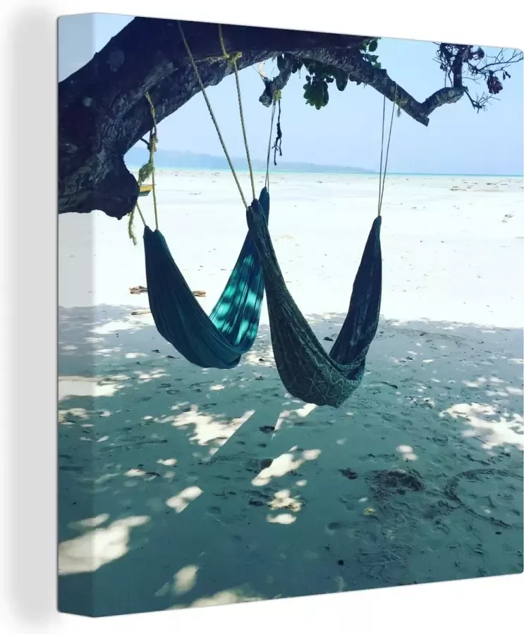 OneMillionCanvasses Canvas Schilderij Strand Zand Hangmat 50x50 cm Wanddecoratie - Foto 2