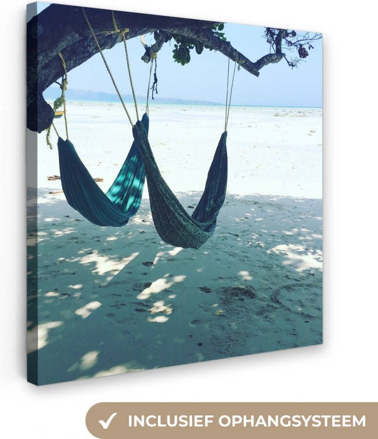 OneMillionCanvasses Canvas Schilderij Strand Zand Hangmat 90x90 cm Wanddecoratie