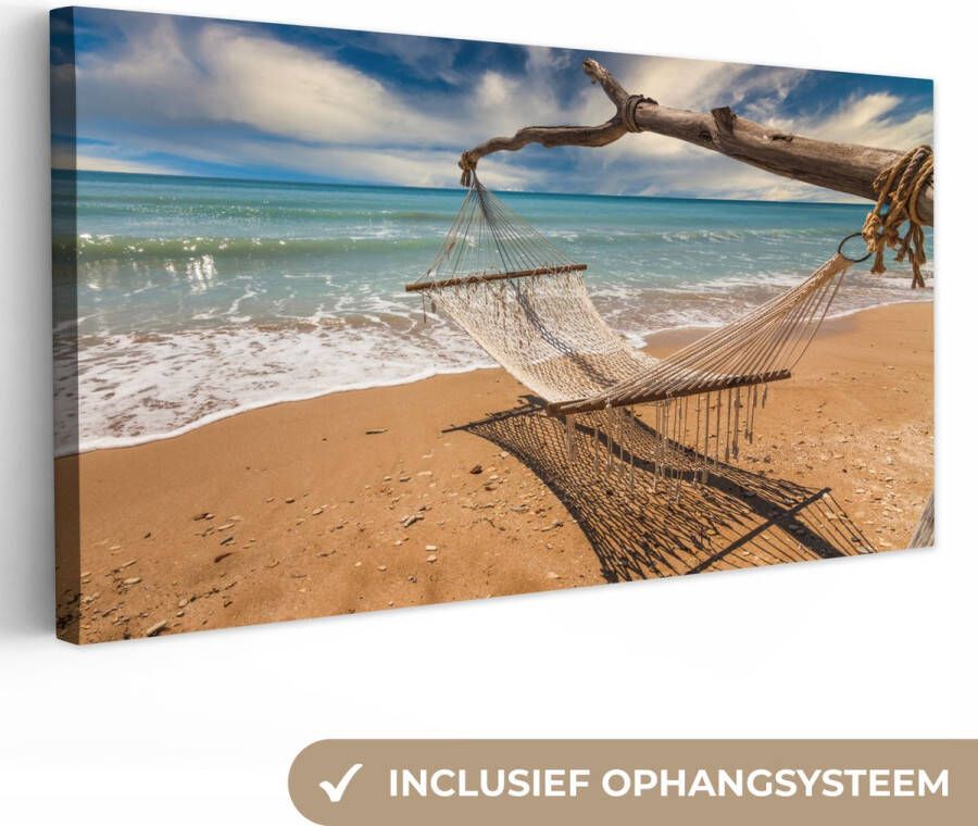 OneMillionCanvasses Canvas Schilderij Strand Zee Hangmat 80x40 cm Wanddecoratie