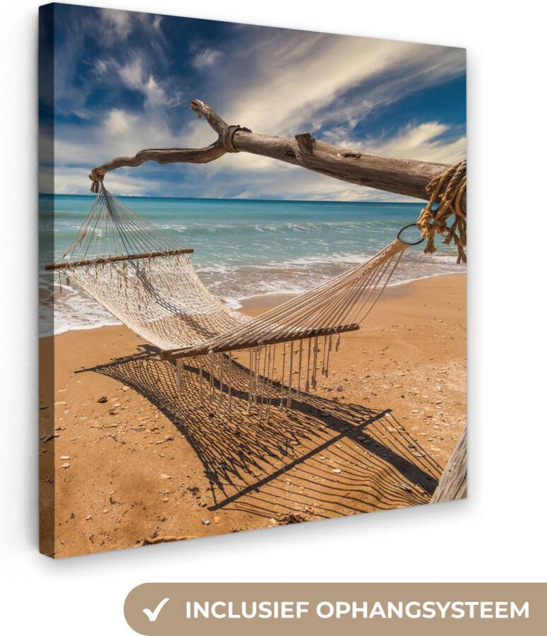 OneMillionCanvasses Canvas Schilderij Strand Zee Hangmat 90x90 cm Wanddecoratie