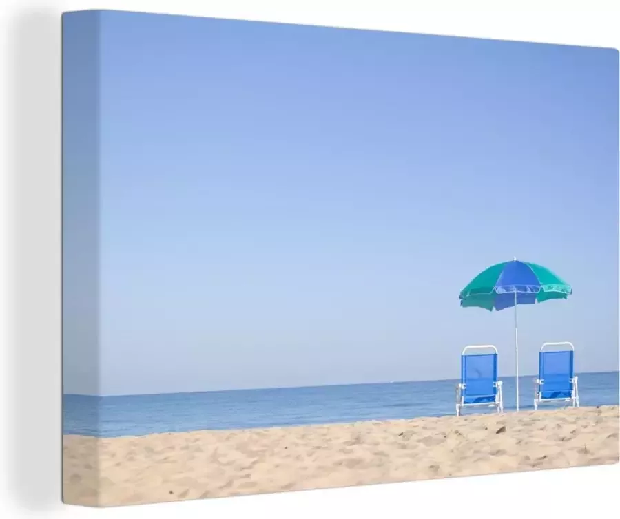 OneMillionCanvasses Canvas Schilderij Strand Zomer Parasol 60x40 cm Wanddecoratie