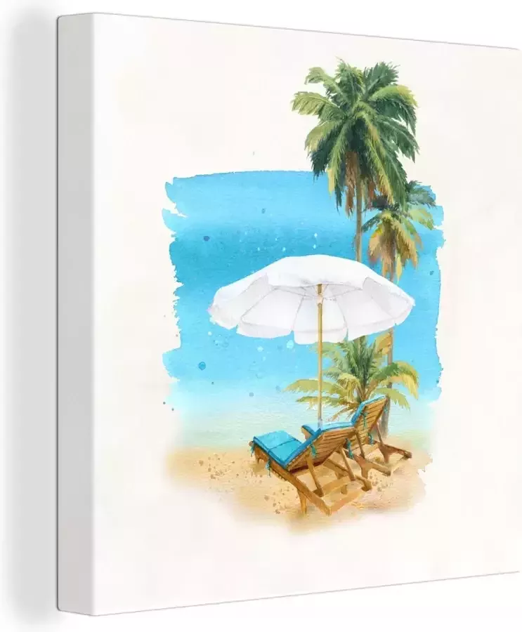 Canvas schilderij 20x20 cm Wanddecoratie Strandstoel Parasol Palmboom Muurdecoratie woonkamer Slaapkamer decoratie Kamer accessoires Schilderijen op canvas - Foto 3