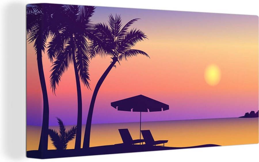 OneMillionCanvasses Canvas schilderij 160x80 cm Wanddecoratie Strandstoel Parasol Zomer Illustratie Muurdecoratie woonkamer Slaapkamer decoratie Kamer accessoires Schilderijen