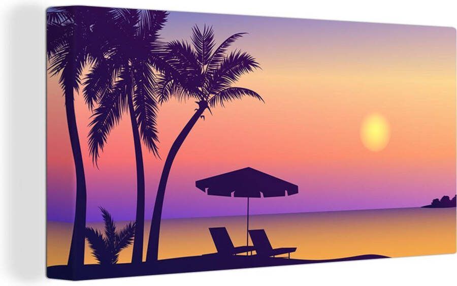 Canvas schilderij 40x20 cm Wanddecoratie Strandstoel Parasol Zomer Illustratie Muurdecoratie woonkamer Slaapkamer decoratie Kamer accessoires Schilderijen op canvas