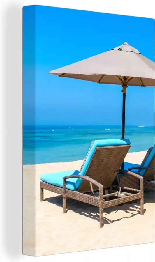 OneMillionCanvasses Canvas Schilderij Strandstoel Parasol Zomer Zee 40x60 cm Wanddecoratie