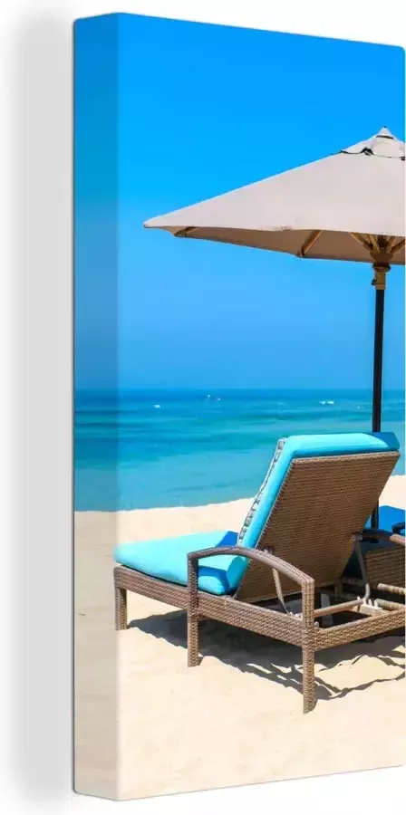 OneMillionCanvasses Canvas Schilderij Strandstoel Parasol Zomer Zee 40x80 cm Wanddecoratie