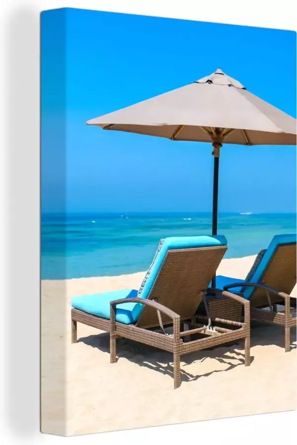 OneMillionCanvasses Canvas Schilderij Strandstoel Parasol Zomer Zee 60x80 cm Wanddecoratie