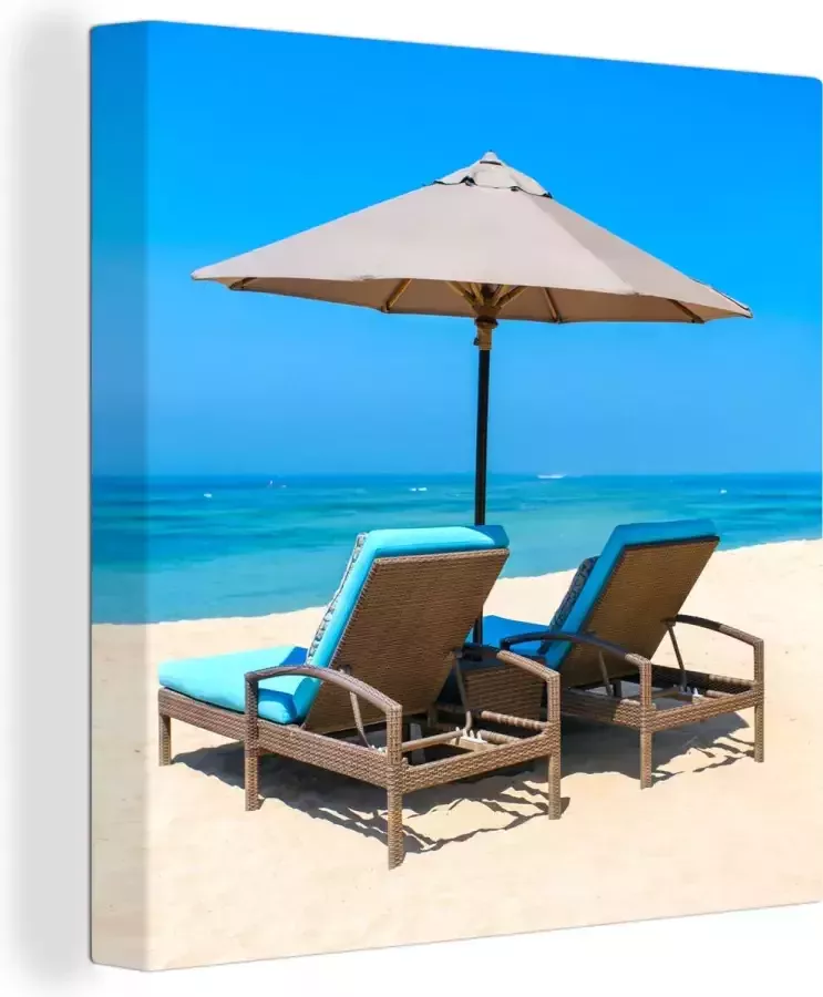 OneMillionCanvasses Canvas Schilderij Strandstoel Parasol Zomer Zee 90x90 cm Wanddecoratie