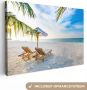 OneMillionCanvasses Canvas Schilderij Strandstoel Parasol Zonsondergang 120x80 cm Wanddecoratie - Thumbnail 2