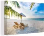 OneMillionCanvasses Canvas Schilderij Strandstoel Parasol Zonsondergang 30x20 cm Wanddecoratie - Thumbnail 1