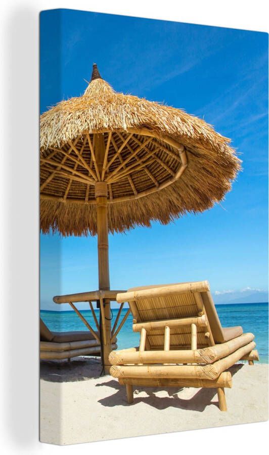 OneMillionCanvasses Canvas Schilderij Strandstoel Strand Parasol Zee Zomer 20x30 cm Wanddecoratie