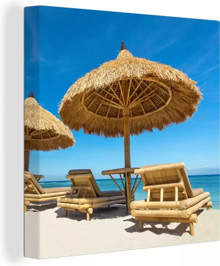 OneMillionCanvasses Canvas Schilderij Strandstoel Strand Parasol Zee Zomer 90x90 cm Wanddecoratie