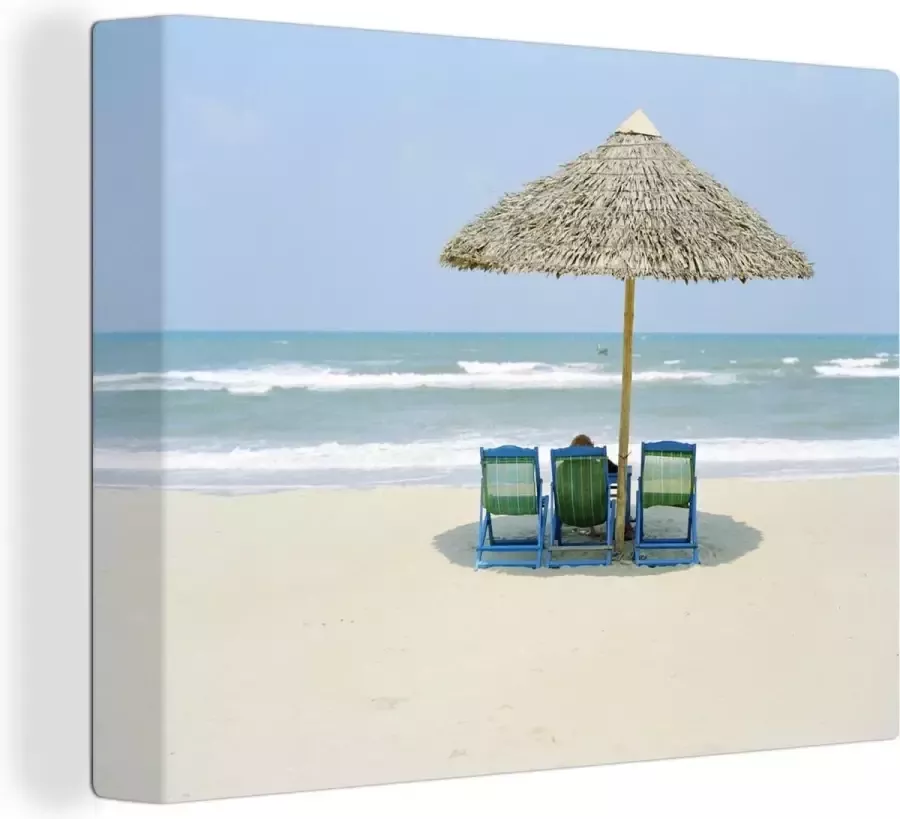 OneMillionCanvasses Canvas Schilderij Strandstoel Zomer Parasol 120x90 cm Wanddecoratie