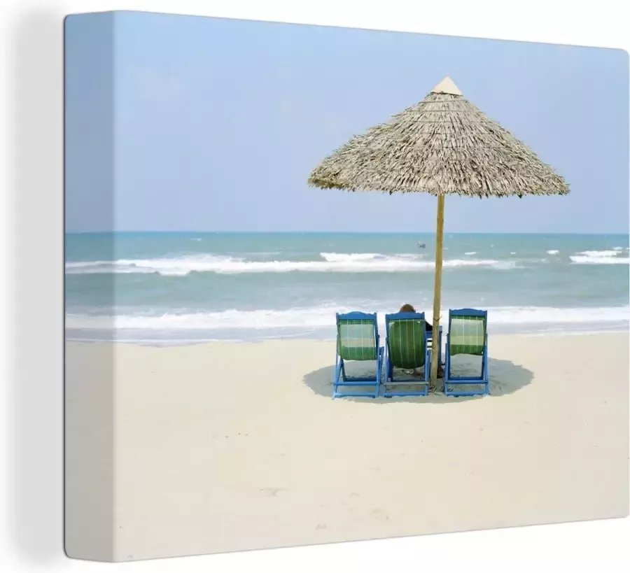 OneMillionCanvasses Canvas Schilderij Strandstoel Zomer Parasol 40x30 cm Wanddecoratie