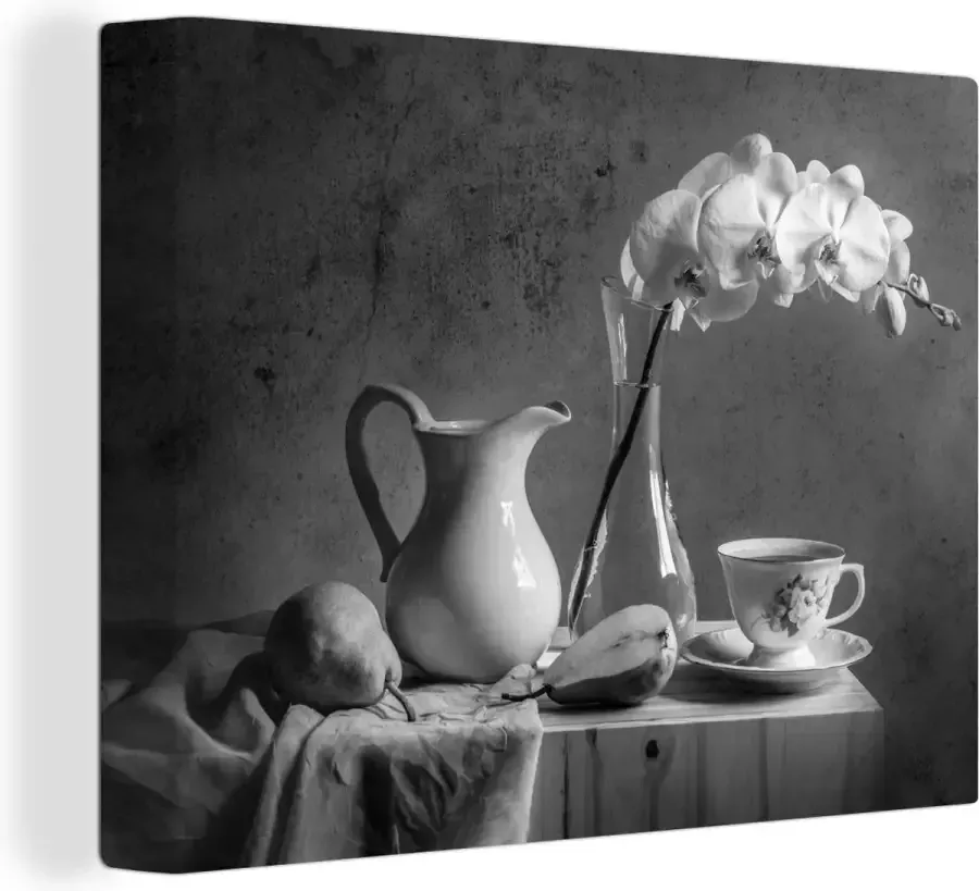 OneMillionCanvasses Canvas Schilderij Tafel Stilleven Zwart Wit 40x30 cm Wanddecoratie