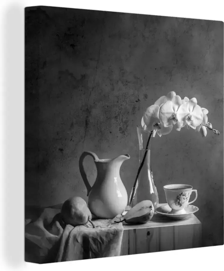 OneMillionCanvasses Canvas Schilderij Tafel Stilleven Zwart Wit 90x90 cm Wanddecoratie