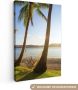 OneMillionCanvasses Twee palmbomen op het strand met een hangmat Canvas 60x90 cm Foto print op Canvas schilderij (Wanddecoratie woonkamer slaapkamer) Zee en Strand - Thumbnail 2