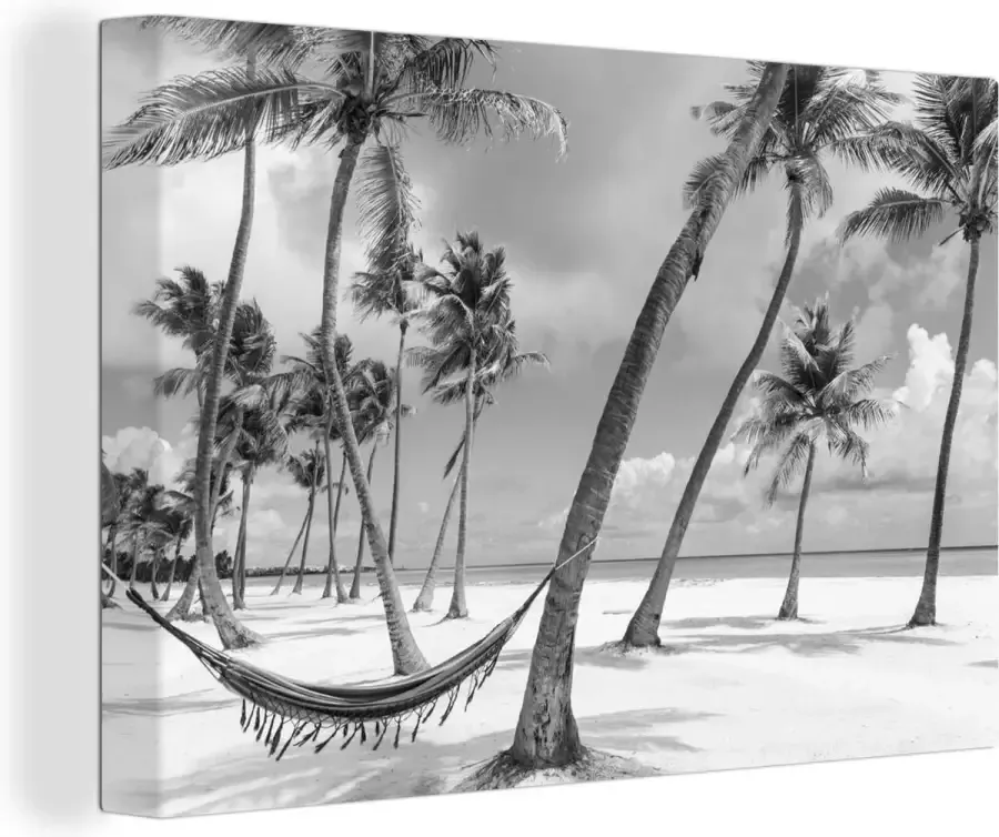 OneMillionCanvasses Canvas schilderij 140x90 cm Wanddecoratie Uitsnede hangmat op strand in Dominicaanse Republiek Muurdecoratie woonkamer Slaapkamer decoratie Kamer accessoires Schilderijen