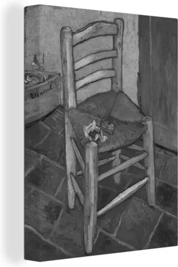 OneMillionCanvasses Canvas Schilderij Van Gogh's stoel Vincent van Gogh Zwart Wit 30x40 cm Wanddecoratie