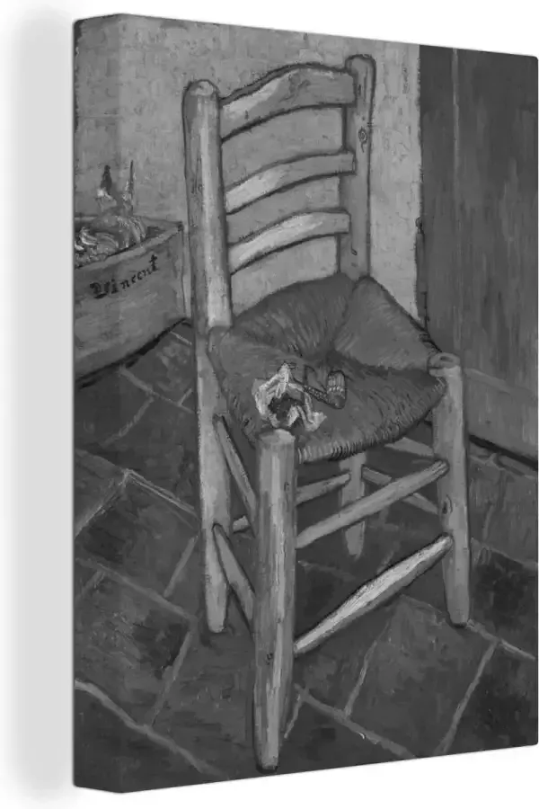 Canvas schilderij 90x120 cm Wanddecoratie Van Gogh's stoel Vincent van Gogh Zwart Wit Muurdecoratie woonkamer Slaapkamer decoratie Kamer accessoires Schilderijen op canvas