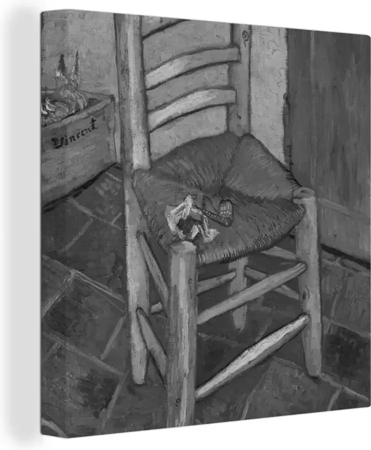 OneMillionCanvasses Canvas Schilderij Van Gogh's stoel Vincent van Gogh Zwart Wit 90x90 cm Wanddecoratie