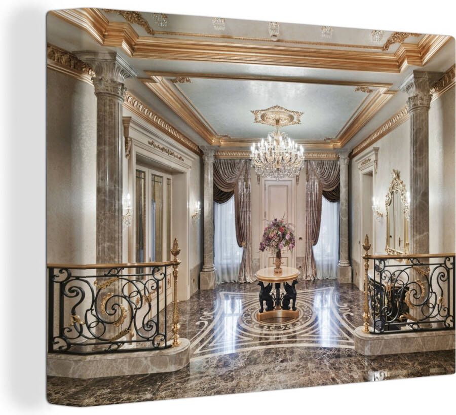 OneMillionCanvasses Canvas Schilderij Villa met een marmeren vloer en een kroonluchter 120x90 cm Wanddecoratie